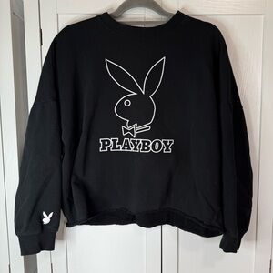 Playboy by PacSun Cropped Black Sweatshirt Womens Small Oversized Drop Shoulder